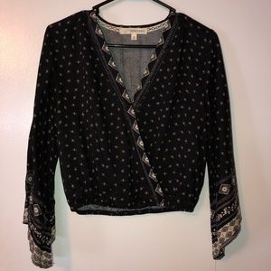 NWT Rewind Boho Black Printed Peasant Top